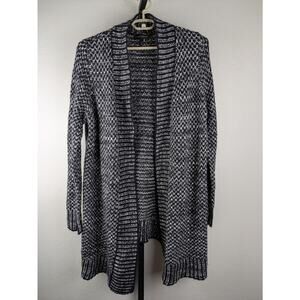 Lane Bryant 14/16 Black Gray Open Front Long Sleeve Knit Cardigan Acrylic